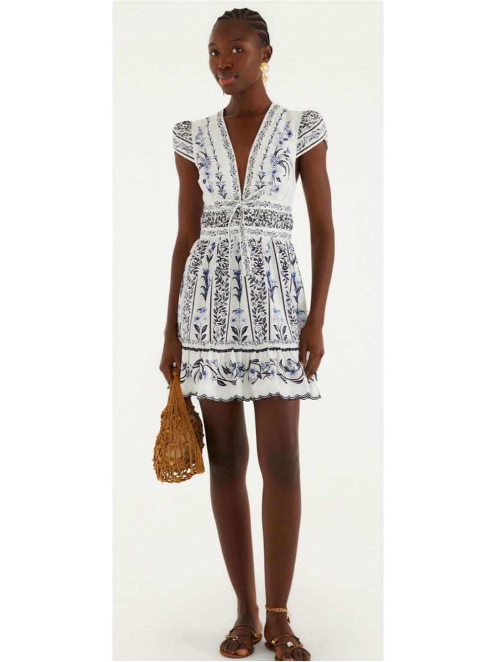 White & Blue Farm Rio V-Neck Mini Dress